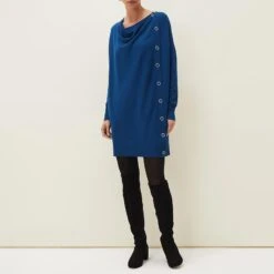 Phase Eight Blue Bailie Button Knit Dress