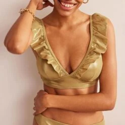 Boden Gold Palermo Ruffle Bikini Top