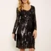 SOSANDAR Black Scattered Sequin V Neck Dress -Exquisite Clothing 18592477 1
