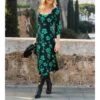SOSANDAR Black/Green Floral Print Midi Dress -Exquisite Clothing 18592915 1