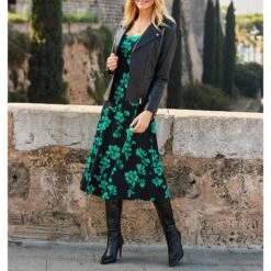 SOSANDAR Black/Green Floral Print Midi Dress -Exquisite Clothing 18592915 3