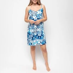 Cyberjammies Blue Marie Tile Print Strappy Short Nightdress