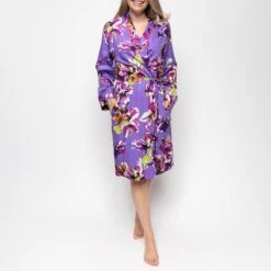 Cyberjammies Purple Fifi Floral Print Short Dressing Gown