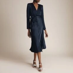 Ghost Navy Meryl Satin Dress