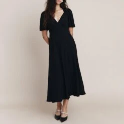 Ghost Black Enya Satin Dress