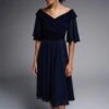 Joseph Ribkoff Navy Off Shoulder Frill Midi Dress -Exquisite Clothing 18613996 1