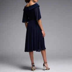 Joseph Ribkoff Navy Off Shoulder Frill Midi Dress -Exquisite Clothing 18613996 2