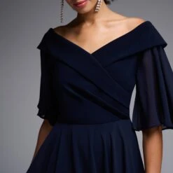 Joseph Ribkoff Navy Off Shoulder Frill Midi Dress -Exquisite Clothing 18613996 3