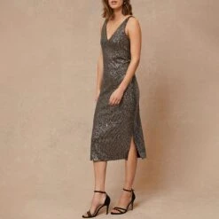 Mint Velvet Dark Silver Sequin Midi Dress -Exquisite Clothing 18615118 3