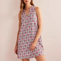 Boden Notch-Neck Jersey Dress-Gin Fizz, Sunflower Sprig