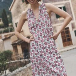 Boden Notch-Neck Jersey Dress-Gin Fizz, Sunflower Sprig -Exquisite Clothing 18616112 3