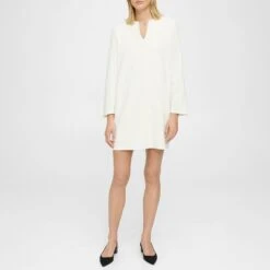 Theory White Split Neck Mini Dress