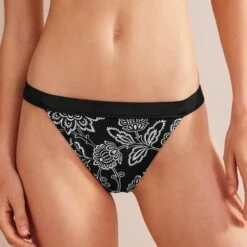Boden Tanga Bikini Bottoms-Black, White Floral