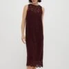 MAX & Co. Max&Co. Burgundy Cembalo Cotton Crochet Midi Dress -Exquisite Clothing 18624128 1