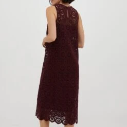 MAX & Co. Max&Co. Burgundy Cembalo Cotton Crochet Midi Dress -Exquisite Clothing 18624128 2