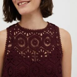 MAX & Co. Max&Co. Burgundy Cembalo Cotton Crochet Midi Dress -Exquisite Clothing 18624128 3