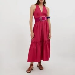 MAX & Co. Max&Co. Pink Ristoro V-Neck Cotton Midi Dress