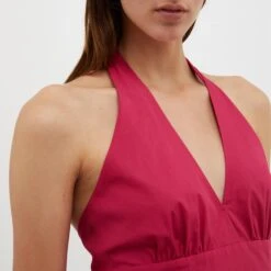 MAX & Co. Max&Co. Pink Ristoro V-Neck Cotton Midi Dress -Exquisite Clothing 18624479 3