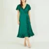 Yumi Green Satin Wrap Midi Dress -Exquisite Clothing 18626220 1