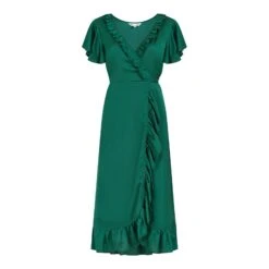 Yumi Green Satin Wrap Midi Dress -Exquisite Clothing 18626220 4