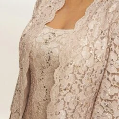 Gina Bacconi Beige Kayla Sequin Lace Shift Dress -Exquisite Clothing 18628156 4
