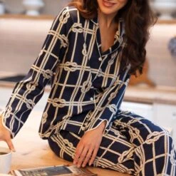 Cyberjammies Navy Spitalfields Rope Print Pyjamas