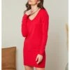 SOFT CASHMERE Red V-Neck Cashmere Blend Jumper Dress -Exquisite Clothing 18696225 1