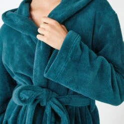 Hush Teal Fluffy Hooded Dressing Gown -Exquisite Clothing 18700905 4