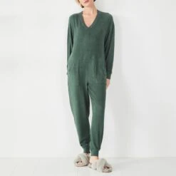 Hush Dark Green Elle Supersoft V-Neck Onesie