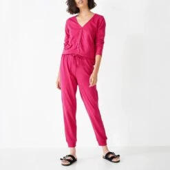 Hush Pink Wyatt Henley Long Cotton Pj Set