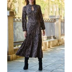 SOSANDAR Brown/Black Fleck Print Keyhole Detail Midi Jersey Dress -Exquisite Clothing 18704691 3