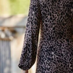 SOSANDAR Brown/Black Fleck Print Keyhole Detail Midi Jersey Dress -Exquisite Clothing 18704691 4