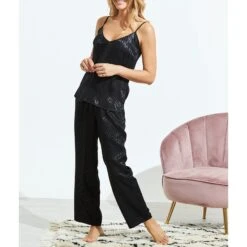 SOSANDAR Black Zebra Jacquard Silky Pyjama Cami -Exquisite Clothing 18704726 3