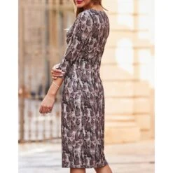 SOSANDAR Grey Animal Print Knot Front Midi Jersey Dress -Exquisite Clothing 18706131 2